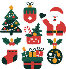 Christmas holiday black icon bundle silhouette vector illustration set