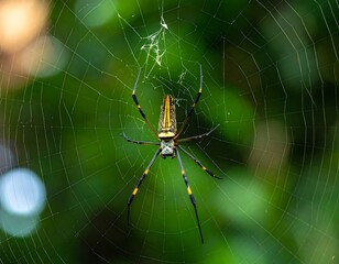 Obraz premium Golden silk orb-weaver spider Nephila clavata perched in its intricate web