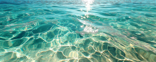 Vibrant underwater scene, crystal clear turquoise waters, colorful coral reefs and marine life, perfect for ocean-themed content.