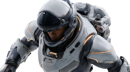 A man in a white spacesuit with a black helmet