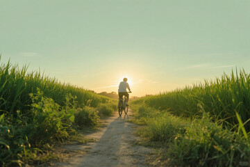 Obraz premium man riding bike on the road