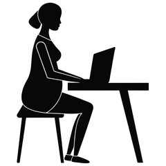 Fototapeta premium Pregnant woman working on laptop at desk sitting
