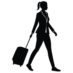 Woman in suit walking with luggage silhouette business
