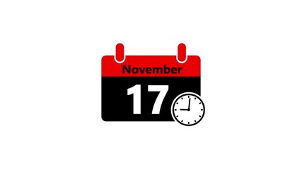 5 November month calendar with time symbol.calendar icon animation and date change of time month.Flat calendar icon monthly,important date meeting date,Simple calendar with date concept background.