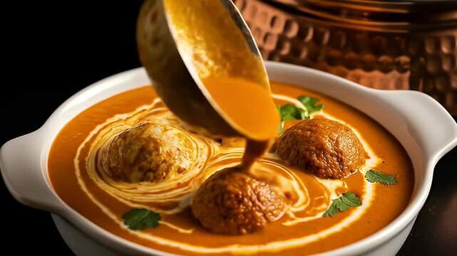 cinematic indian food asmr delicious malai kofta curry dish