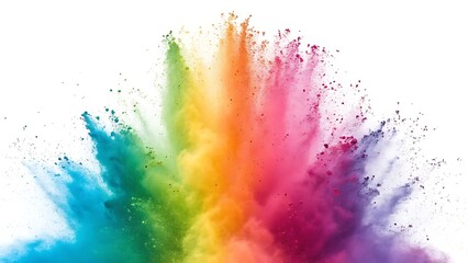Fototapeta premium Rainbow dust powder explosion transparent PNG, isolated background. Dynamic blast eruption, vibrant colorful effect, lgbt, party, celebration, festival, color run element white background