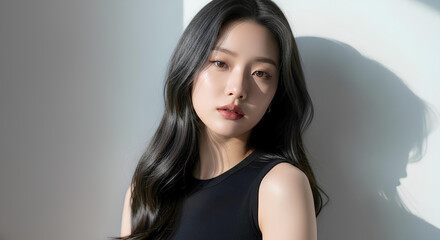 おしゃれなカットモデル女性の自然光ポートレート (Soft Radiance Portrait Series)