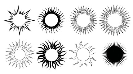 A set of suns with different shapes and sizes