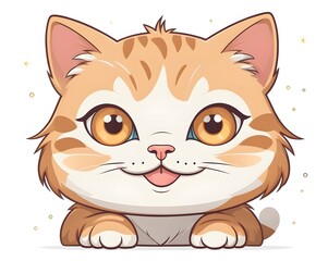 Adorable cartoon ginger kitten peeking with big curious eyes, perfect for cute pet content