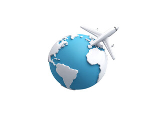 Fototapeta premium A white background with a blue globe and a white airplane