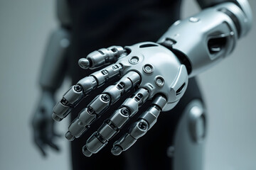 Extending Robot Hand Close-up Metallic Arm Reaching Out