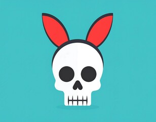 Humorous juxtaposition of mortality and festive attire: A skull wearing bunny ears, creating an