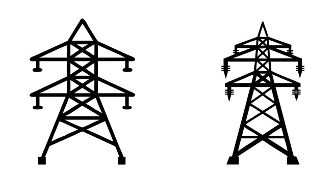Set of electric tower outline silhouette vector illustration design