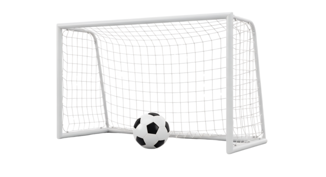 Soccer Ball Inside White Goal Net on Transparent Background - Powered by Adobe