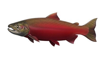 Vibrant Sockeye Red Salmon Swimming Isolated on Transparent Background