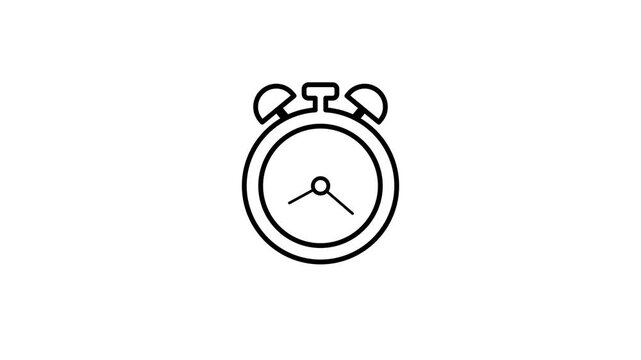 4K Animated Alarm Clock, Time, Bell and Stopwatch Line Icon &ndash; Modern Transparent Background Motion Graphic.