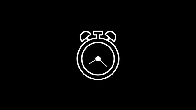 4K Animated Alarm Clock, Time, Bell and Stopwatch Line Icon &ndash; Modern Transparent Background Motion Graphic.