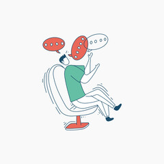 Fototapeta premium A Man Sitting in a Chair Surrounded by Speech Bubbles