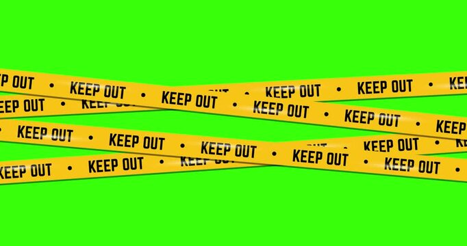 Animated design of intertwined yellow caution tape with KEEP OUT text over a green chroma key.
