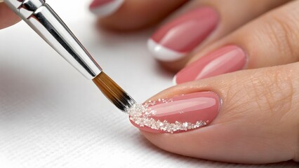 Obraz premium Fingertip and lips sharing matching gloss highlights, elegant crystal application in studio light.