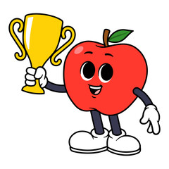 Vector Apple Character Holding a Trophy
