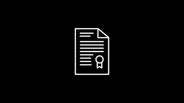 4K Animated Vector Outline of A Certificate with Medal &ndash; Elegant Award Design Illustration.