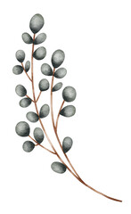 ilustracion de rama de arbol con ojas verdes pintada a mano en acuarela