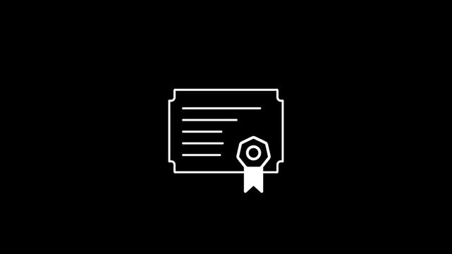 4K Animated Vector Outline of A Certificate with Medal &ndash; Elegant Award Design Illustration.
