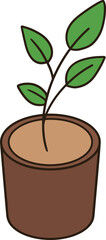 Plant clip art in a brown pot on a transparent background.