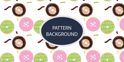 watercolor cute sweet donut pattern background. variant types for donus