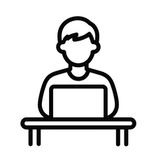 Professional online worker illustration featuring an individual focused on a laptop at a desk, symbolizing digital work, remote productivity, and modern technology usage.