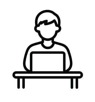 Professional online worker illustration featuring an individual focused on a laptop at a desk, symbolizing digital work, remote productivity, and modern technology usage.
