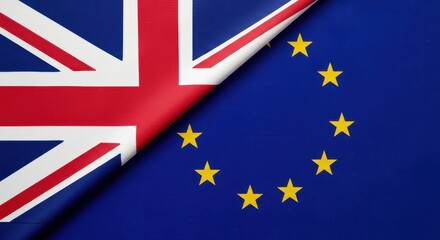 United Kingdom and European Union Flags: A high-angle close-up captures the flags of the United Kingdom and the European Union.