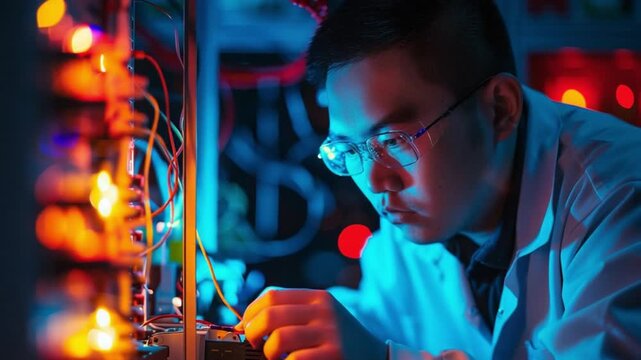 Fiber Optic technician splicing cable 4K Videos