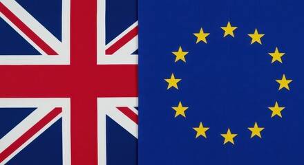 British and European Union Flags: The image presents the flags of the United Kingdom and the European Union side by side, symbolizing the political landscape and relationships