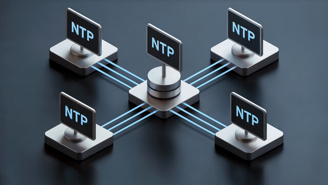 Network Time Protocol NTP Server Architecture with Client Nodes Connecting to Central Time Source for Accurate Time Synchronization Across Systems