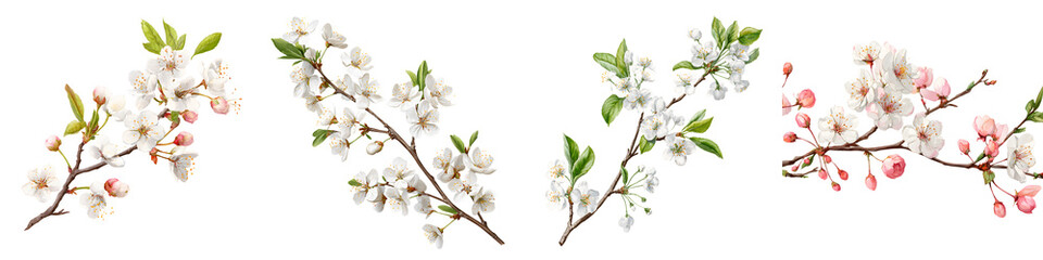 Cherry Blossom Branches Set: Watercolor Spring Floral Illustration