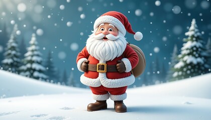 Cartoon Santa Claus in Snowy Landscape