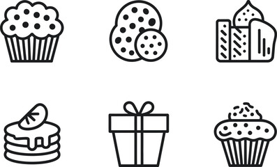 Black and white dessert icons