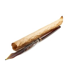 Aged quill pen nestled in crumpled parchment