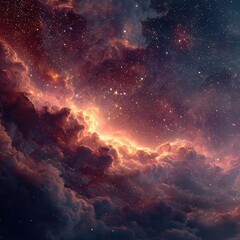 Fototapeta premium Fiery nebula clouds, speckled with stars