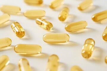 Yellow vitamin pills isolated on white beckground