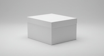 Fototapeta premium A plain white box, square in shape, sits on a plain white background.