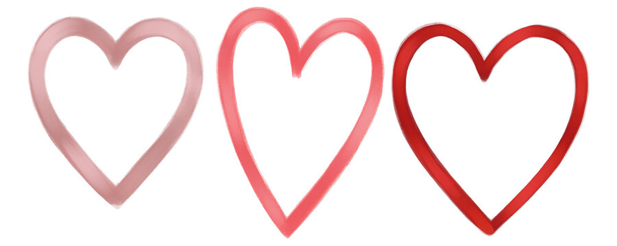 Set de corazones de San Valentin pintados a mano en acuarela. Ideales para tarjetas decorativas