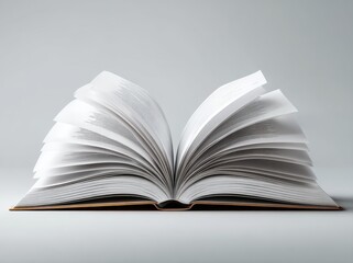 Open book, pages spread wide, light background