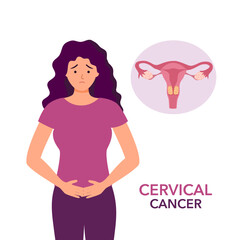 Female patient with cervical cancer in flat design.
