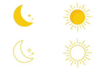 Sun moon icon illustration isolated vector sign symbol on a white background. Yellow Sun and Moon icon. Vector illustration. Eps10