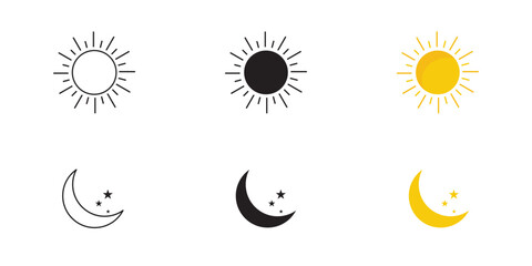 Fototapeta premium Sun and Moon icon isolated on white background. Day and night. Black color sun and moon. Vector illustration.