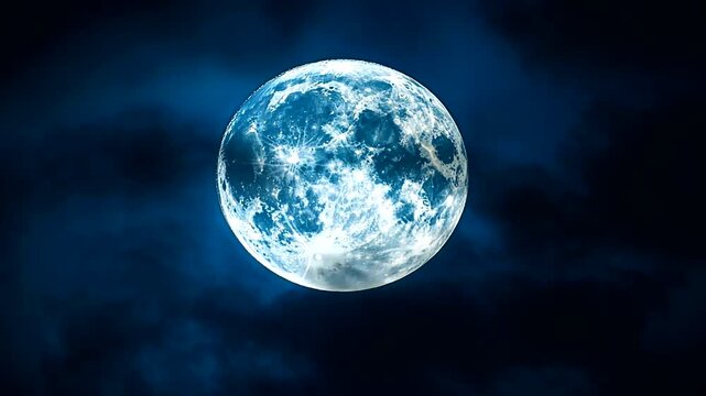 Blue moon with clouds, fantasy celestial body at night, lunar magic