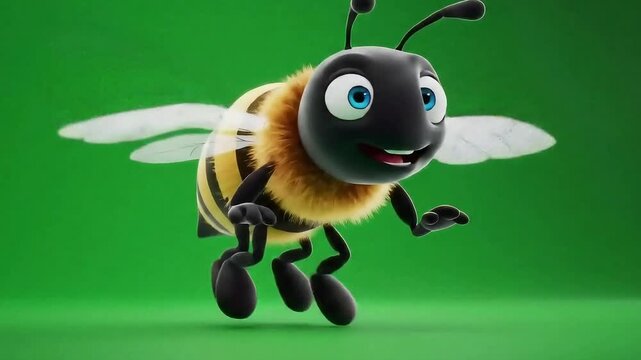 Cartoon Bee Animation Loop on Green Background, Illustration for Childrens Content